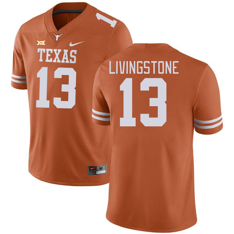 Men #13 Parker Livingstone Texas Longhorns College Football Jerseys Stitched-Orange